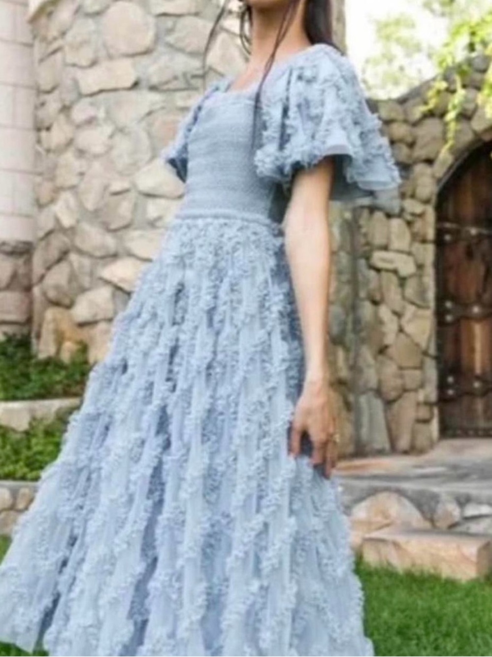 Ivy City Co Light Blue Textured Maxi Dress with Flutter Sleeves